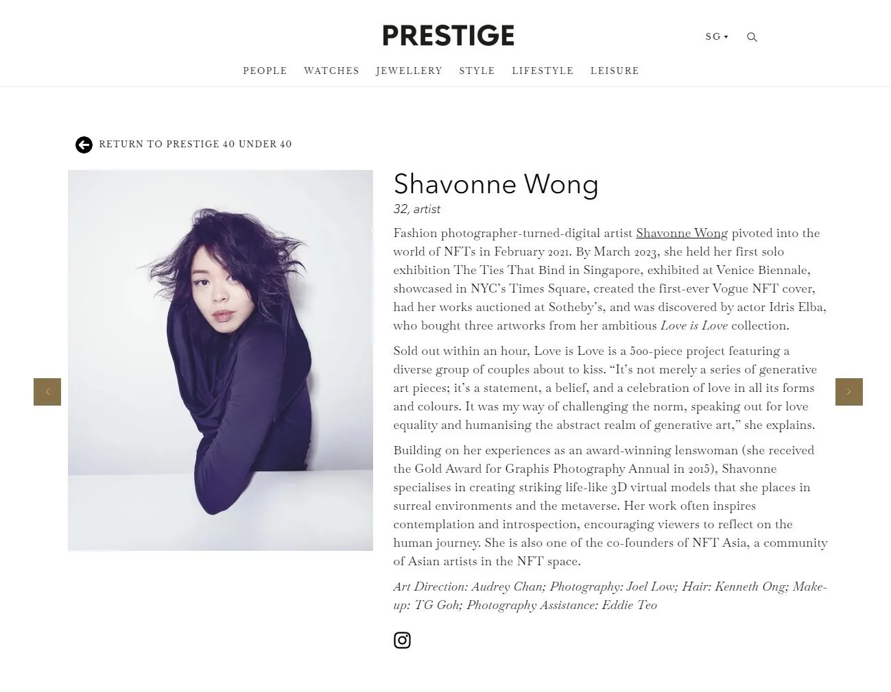 Shavonne Wong 的 Prestige 40 Under 40 2023 介绍页。