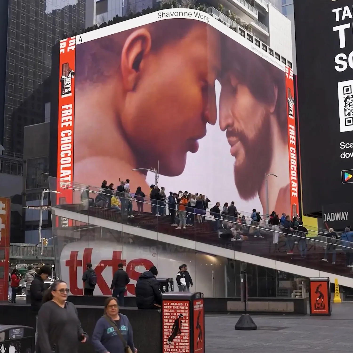 Times Square billboard featuring Shavonne Wong's Love is Love, a celebration of diverse intimacy in 3D virtual form.